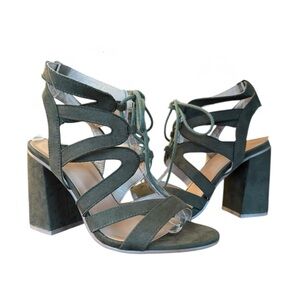 Luaren-2 Olive Green Suede Lace-Up Block High Heel Sandals